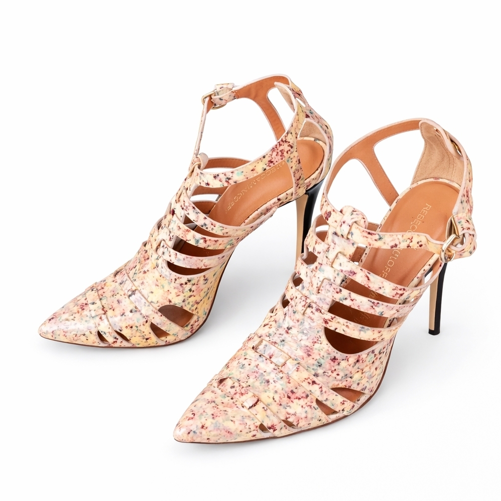 Rebecca Minkoff Sz 8.5M Cage Heels Leather Sole Pointed‎ Toe Brazil